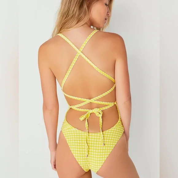 Urban Outfitters Blue Life Zippered-Up One-Piece Swimsuit Yellow - Picture 5 of 11